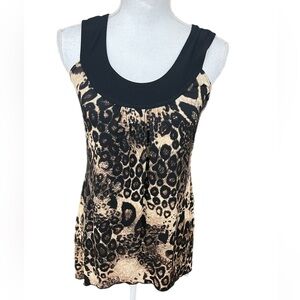 Claudia Richard Sleeveless Tank Top Womens Small Leopard Black Brown